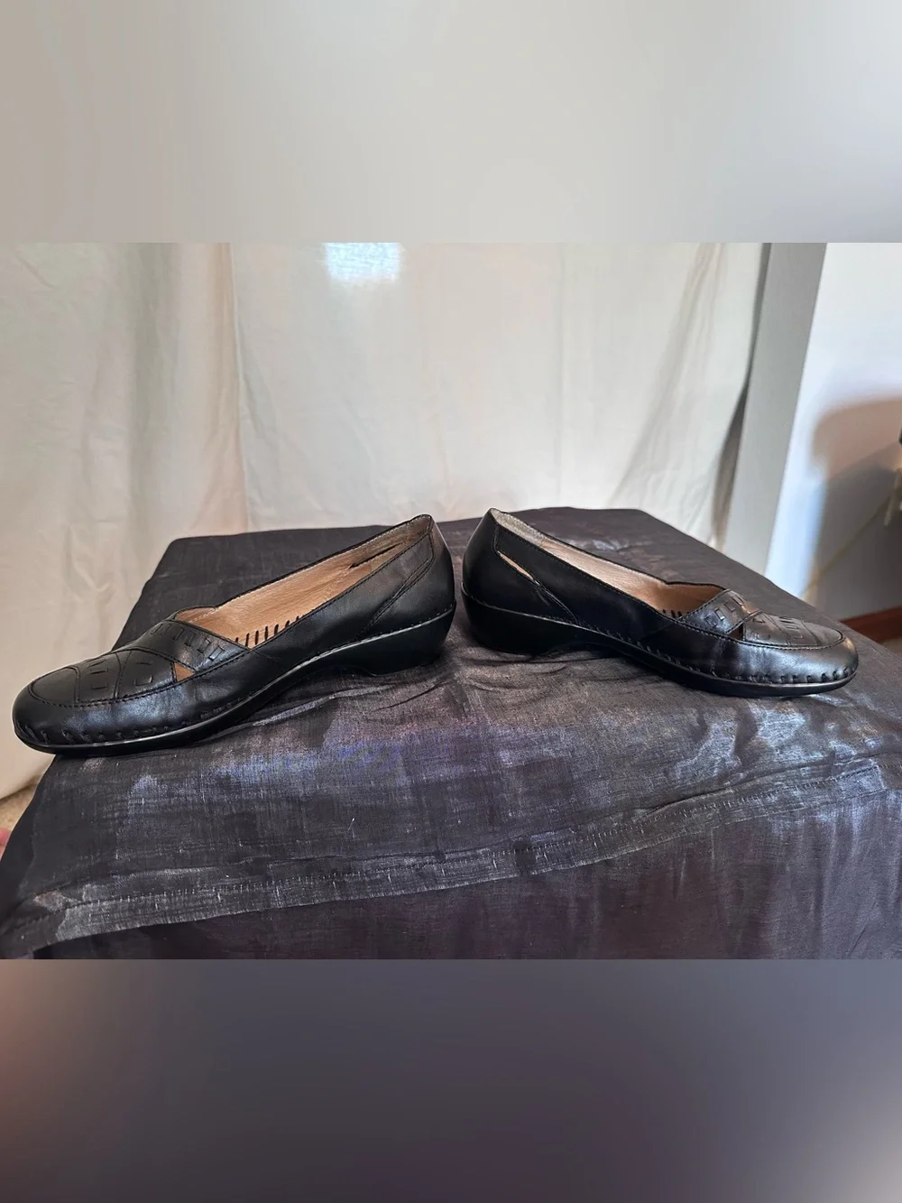 Leather Easy Spirit Black Women's Slip-On Loafers 6 1/2 medium 6.5 woven design